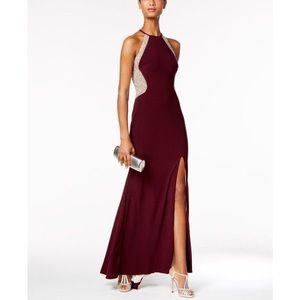 Xscape maroon / burgundy long dress with sparkles